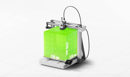 Bambu Lab A2L large-format 3D printer showing 330 x 320 x 325 mm build volume